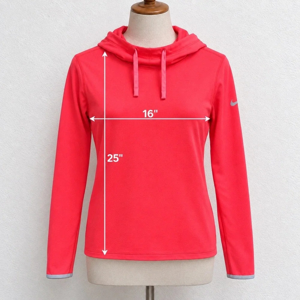Nike Pro Dri-FIT Hoodie Womens Medium Pink Coral Long Sleeve Thumbhole Cowl Neck